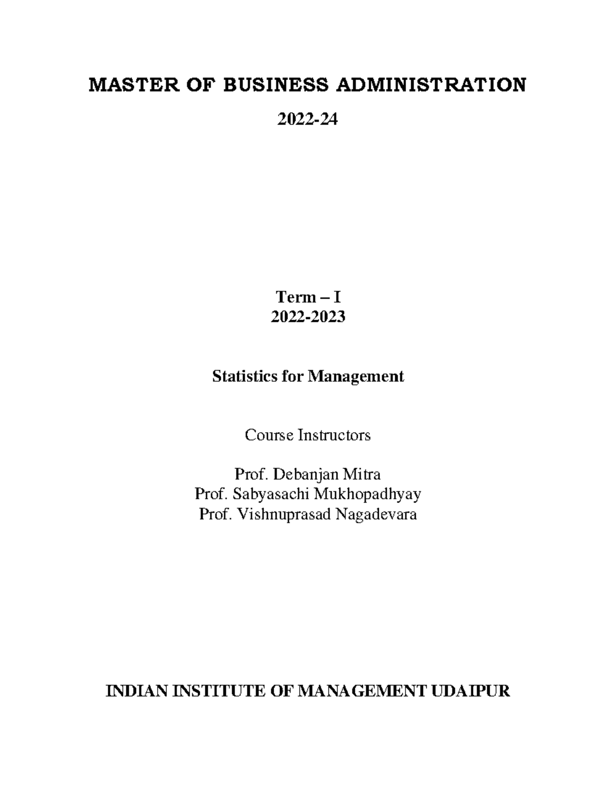 SM Booklet 2022-23 - Statics Management - MASTER OF BUSINESS ...