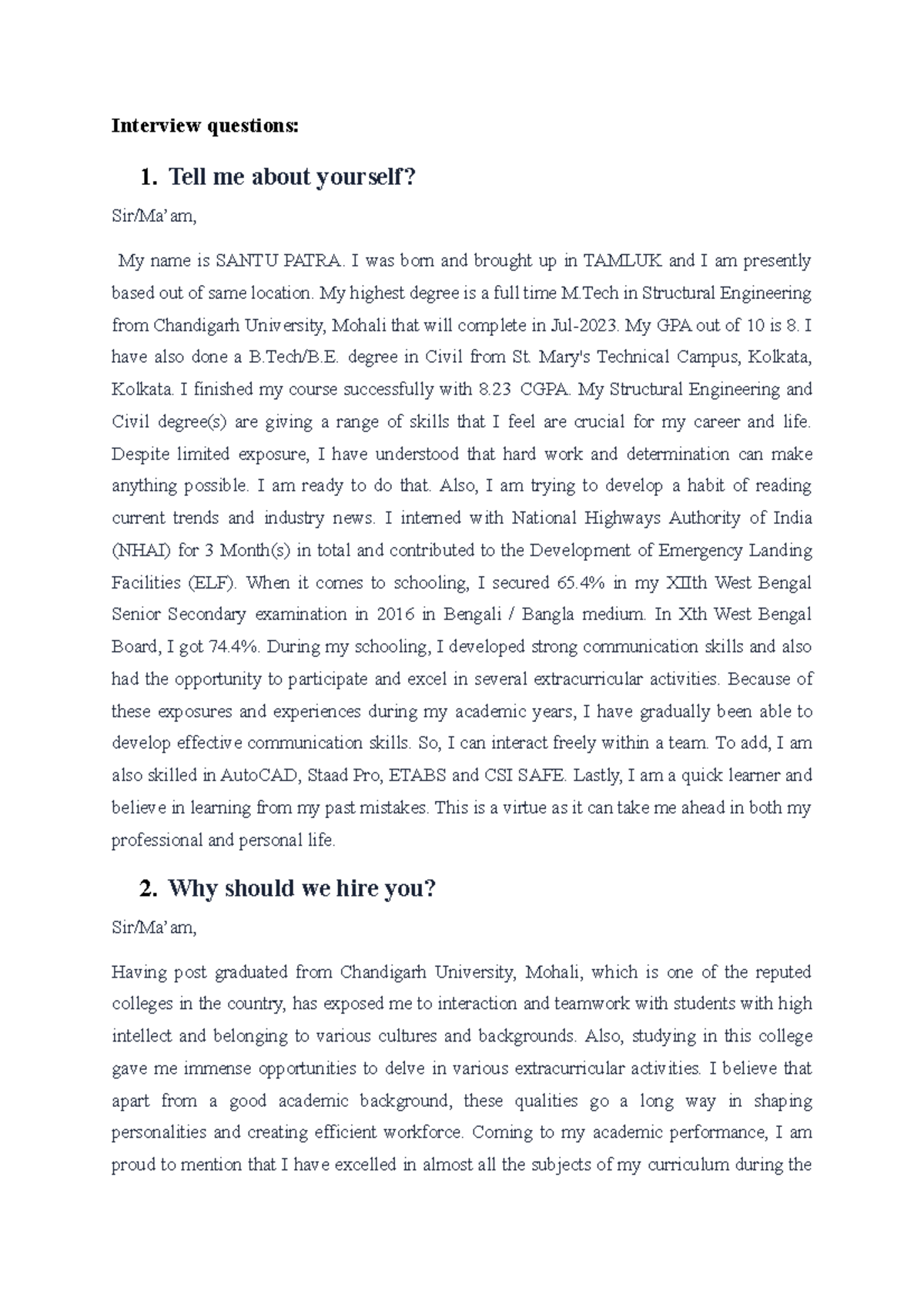 Interview questions klhajvhghvhkjlkdaw Interview questions 1. Tell