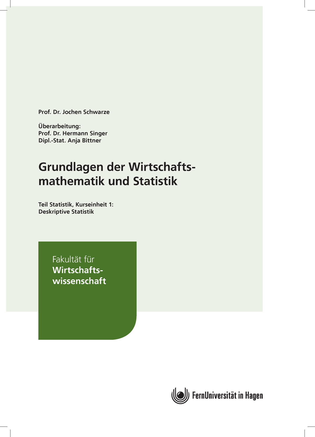 40601 01 S1 002350041 - Grundlagen Der Statistik Im Sommersemester 2019 ...