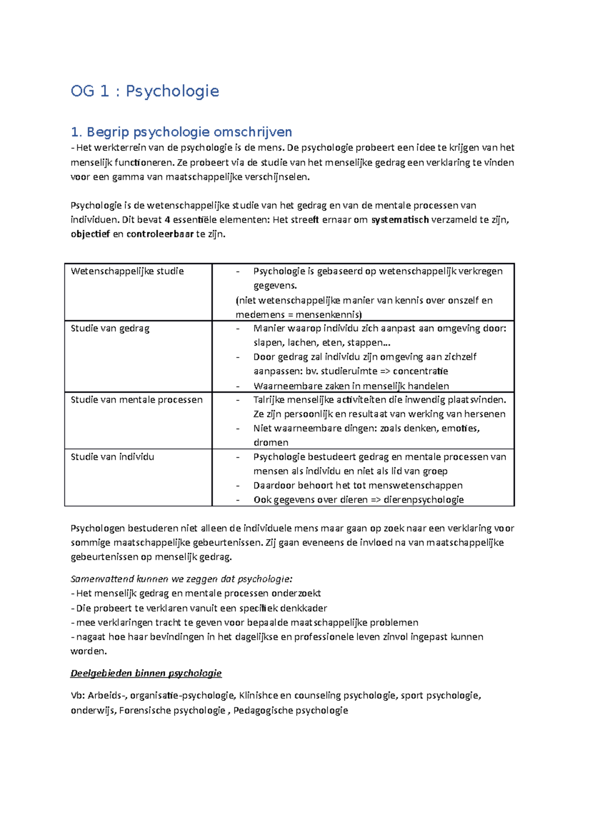 OG 1 Oplossingen Leerdoelen Arnold - OG 1 : Psychologie 1. Begrip ...