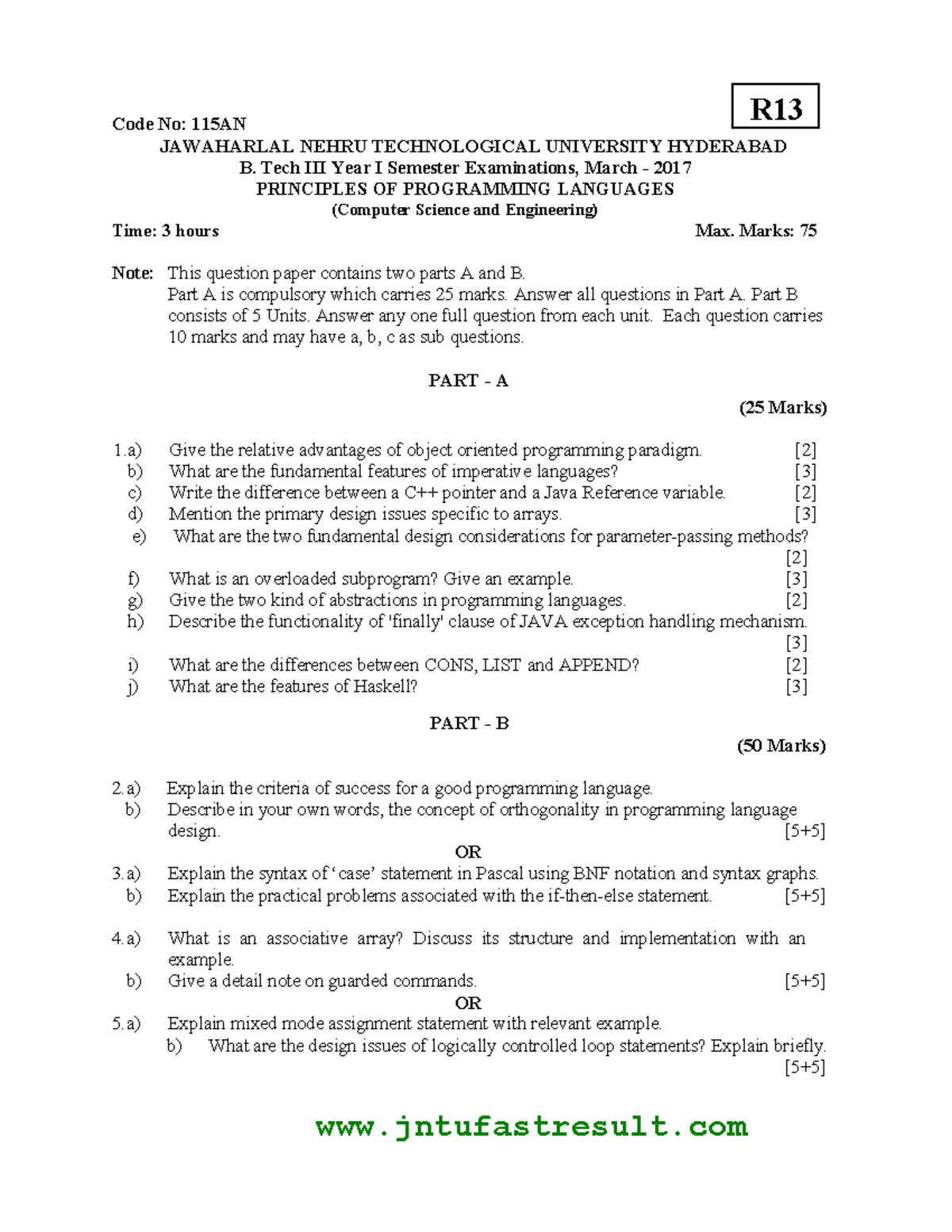 Ppl17 - Jawaharlal Nehru technological University Hyderabad - Code No ...