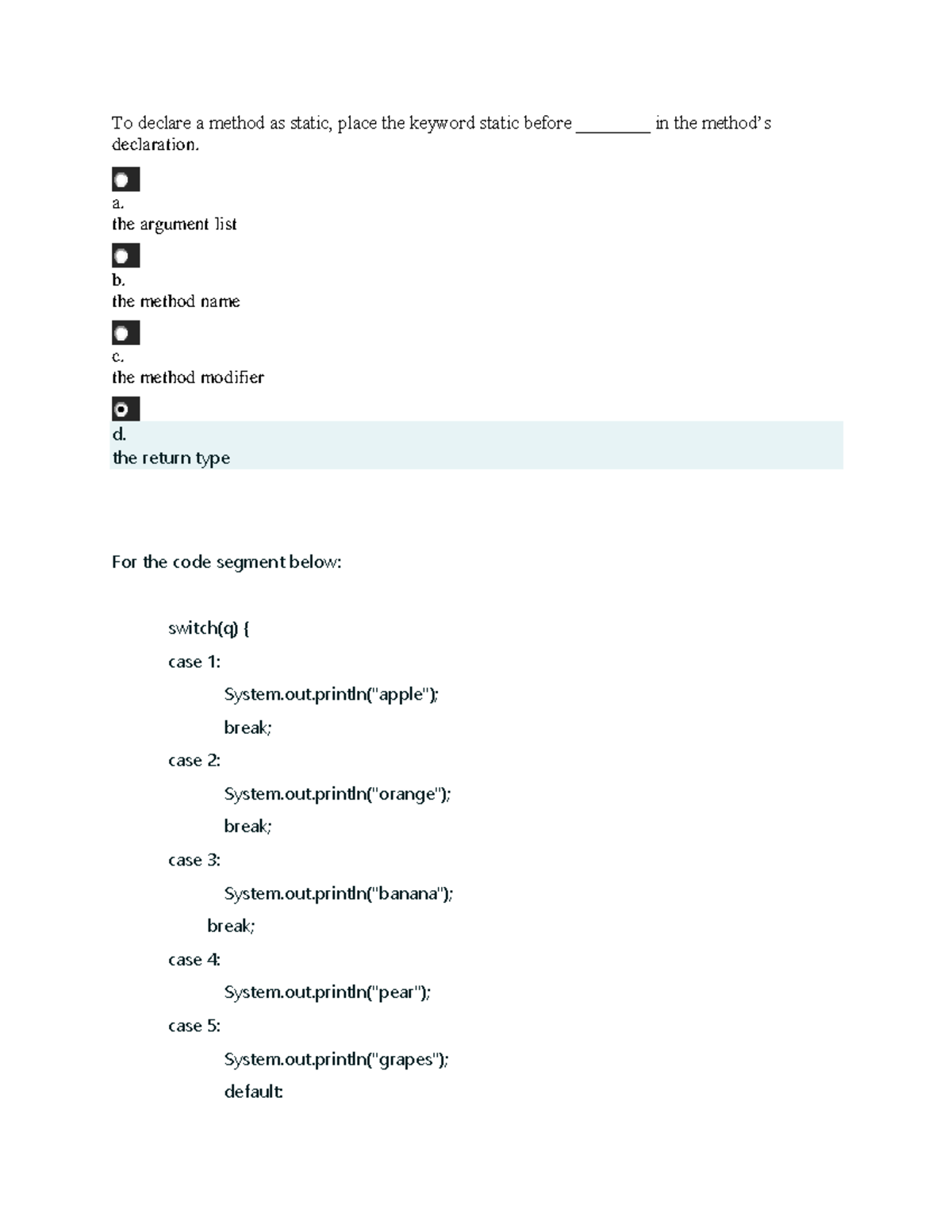 Programing 2 ama - To declare a method as static, place the keyword ...