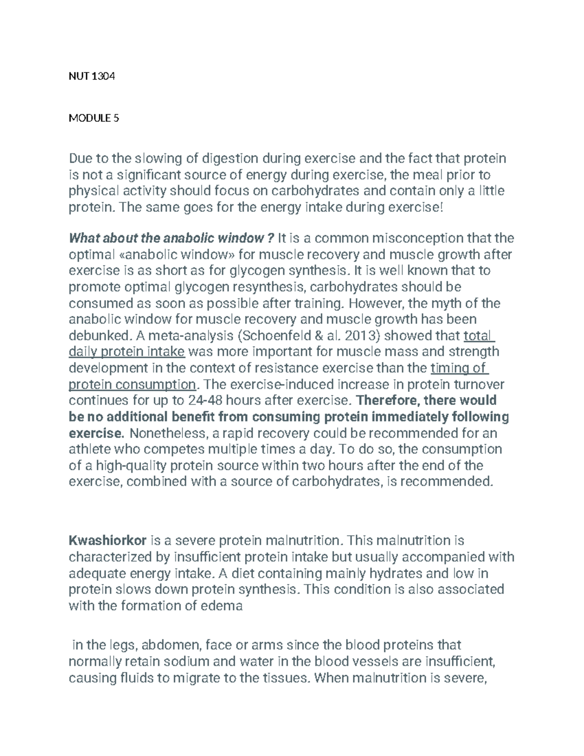 NUT 1304 - NOTES - NUT 1304 MODULE 5 Due to the slowing of digestion ...