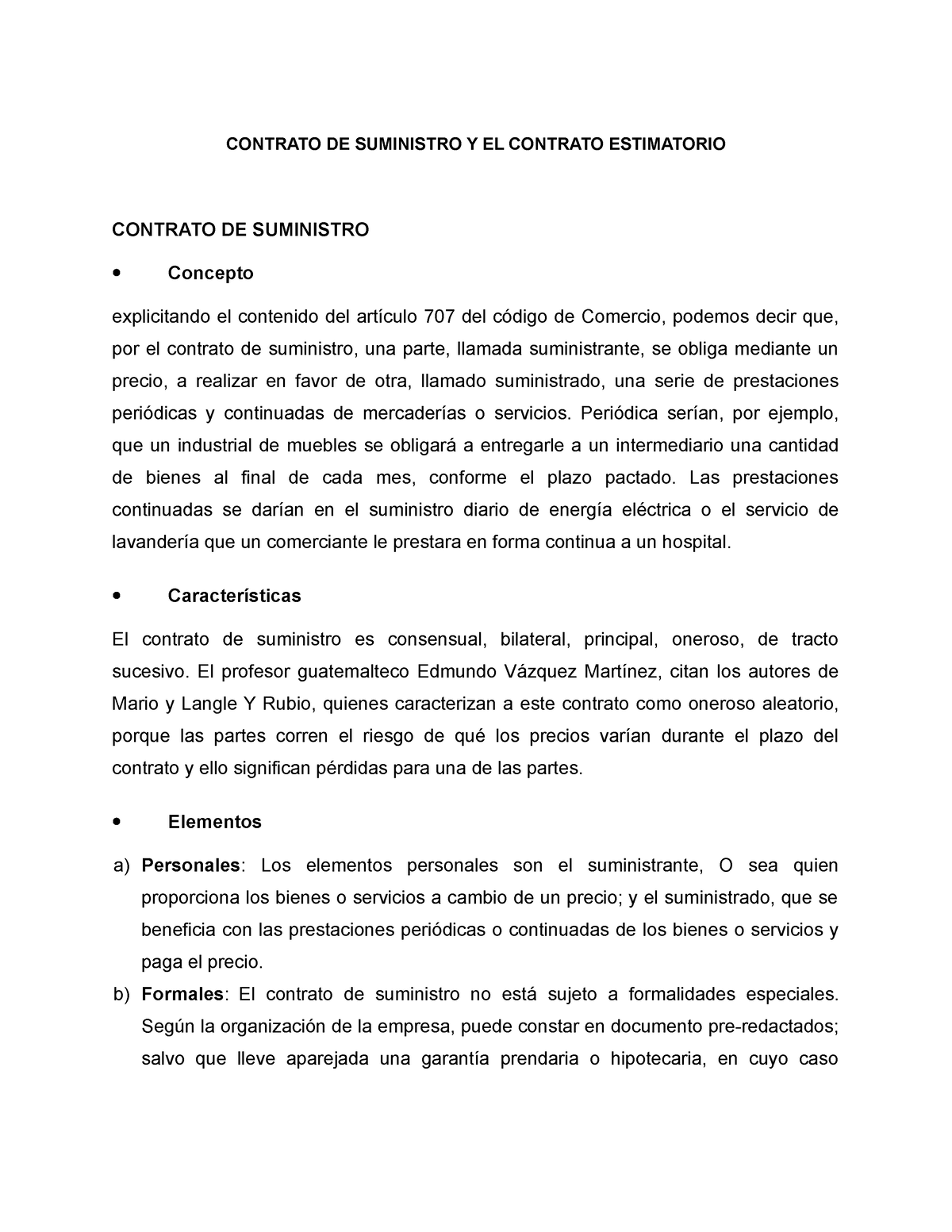 Contrato De Suministro Y El Contrato Estimatorio - CONTRATO DE ...