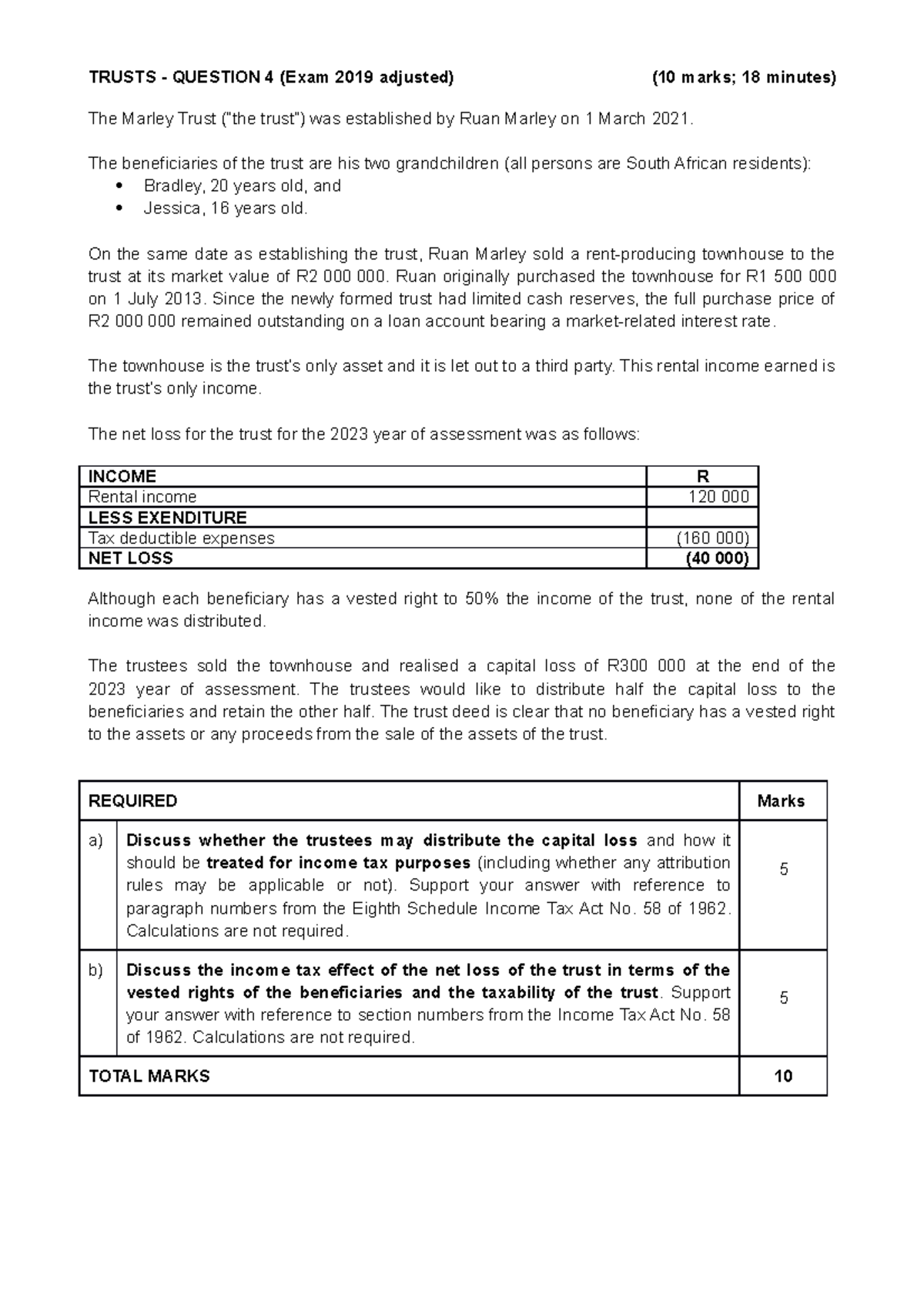 Trusts+-+ Question+4+2023+ Discuss - TRUSTS - QUESTION 4 (Exam 2019 ...