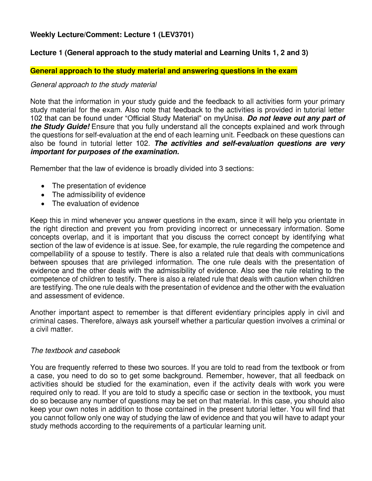 LEV3701 Lecture 1 - Weekly Lecture/Comment: Lecture 1 (LEV3701) Lecture ...