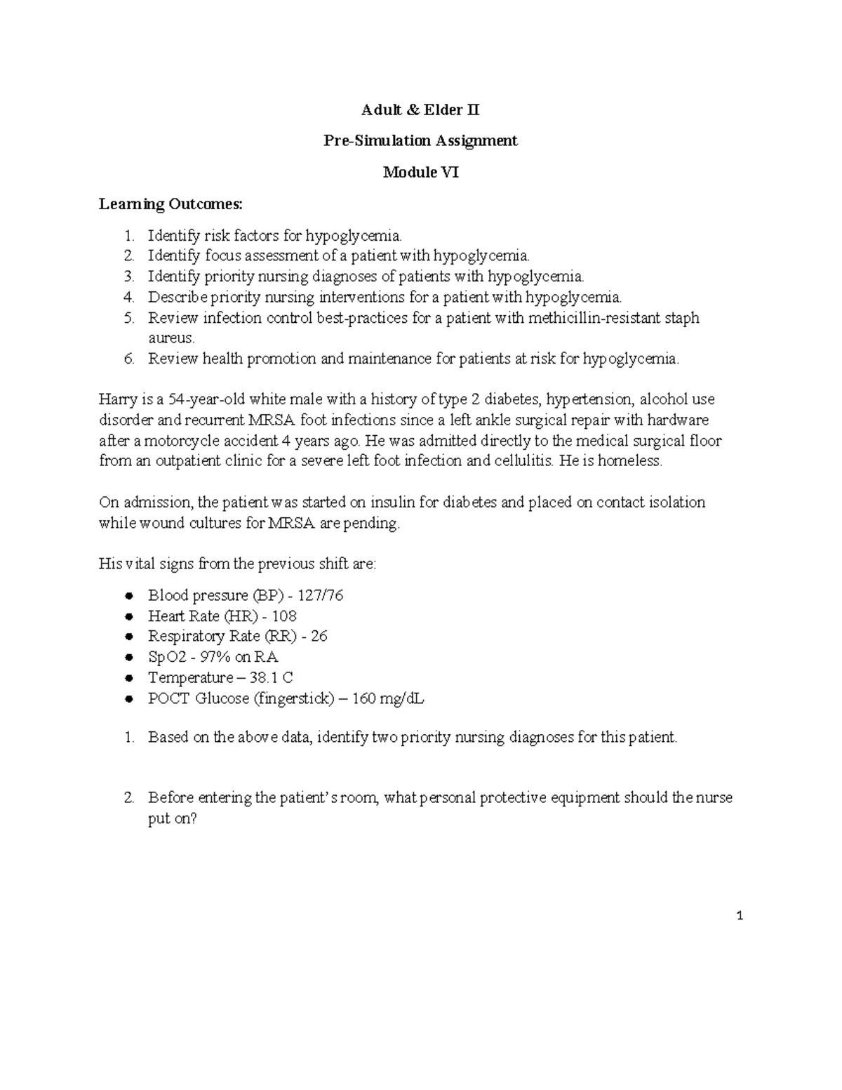 AE2 Harry Pre-sim Student - Adult & Elder II Pre-Simulation Assignment ...