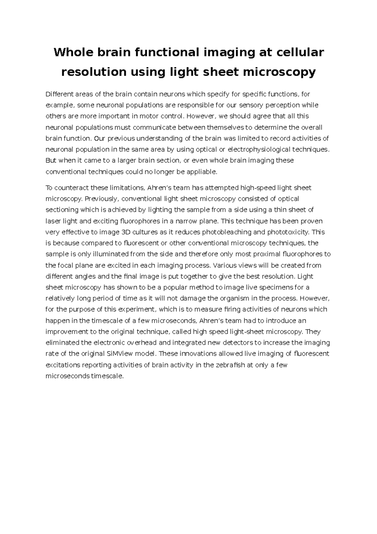 Review paper for lab visit light sheet microscopy in zebrafish - Whole ...