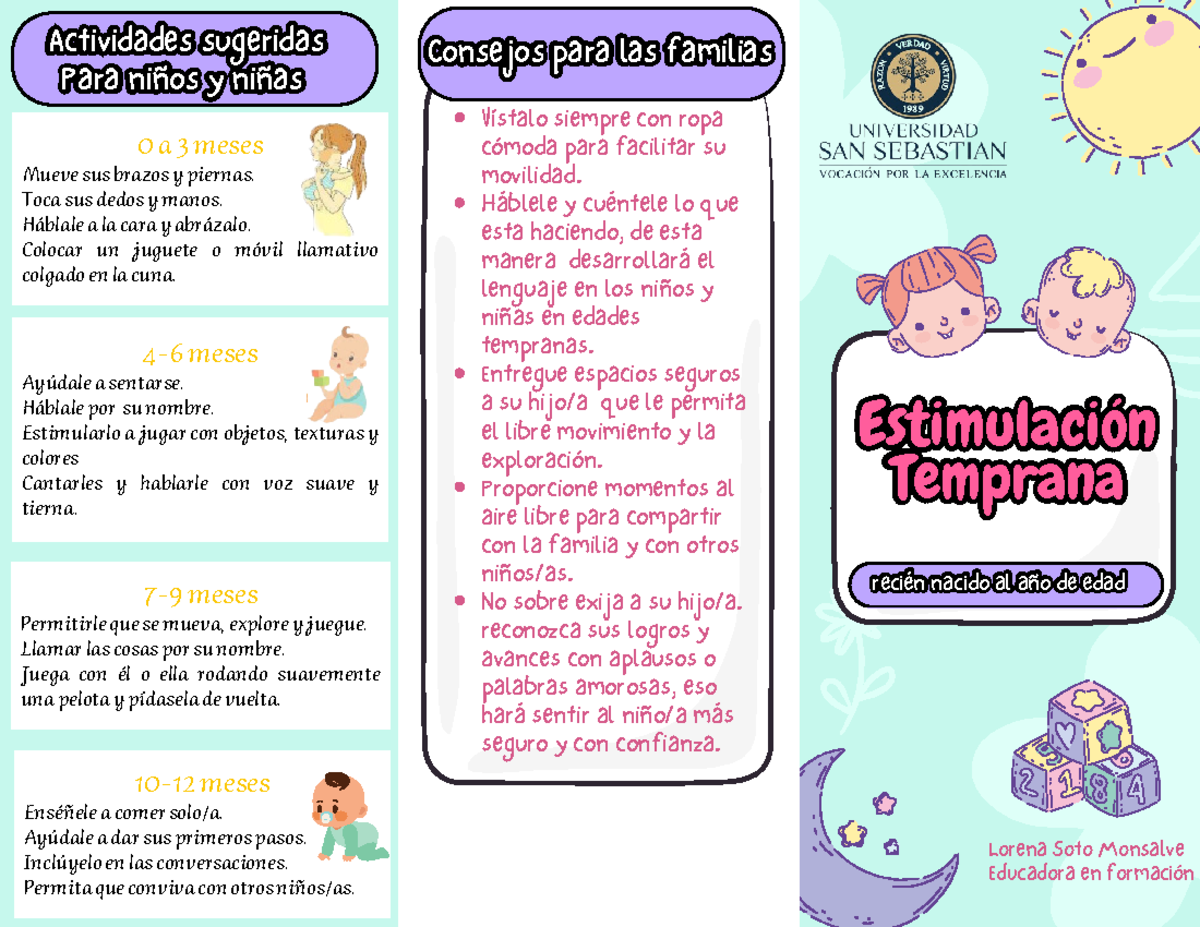 Triptico de estimulación temprana - 0 a 3 meses Mueve sus brazos y ...