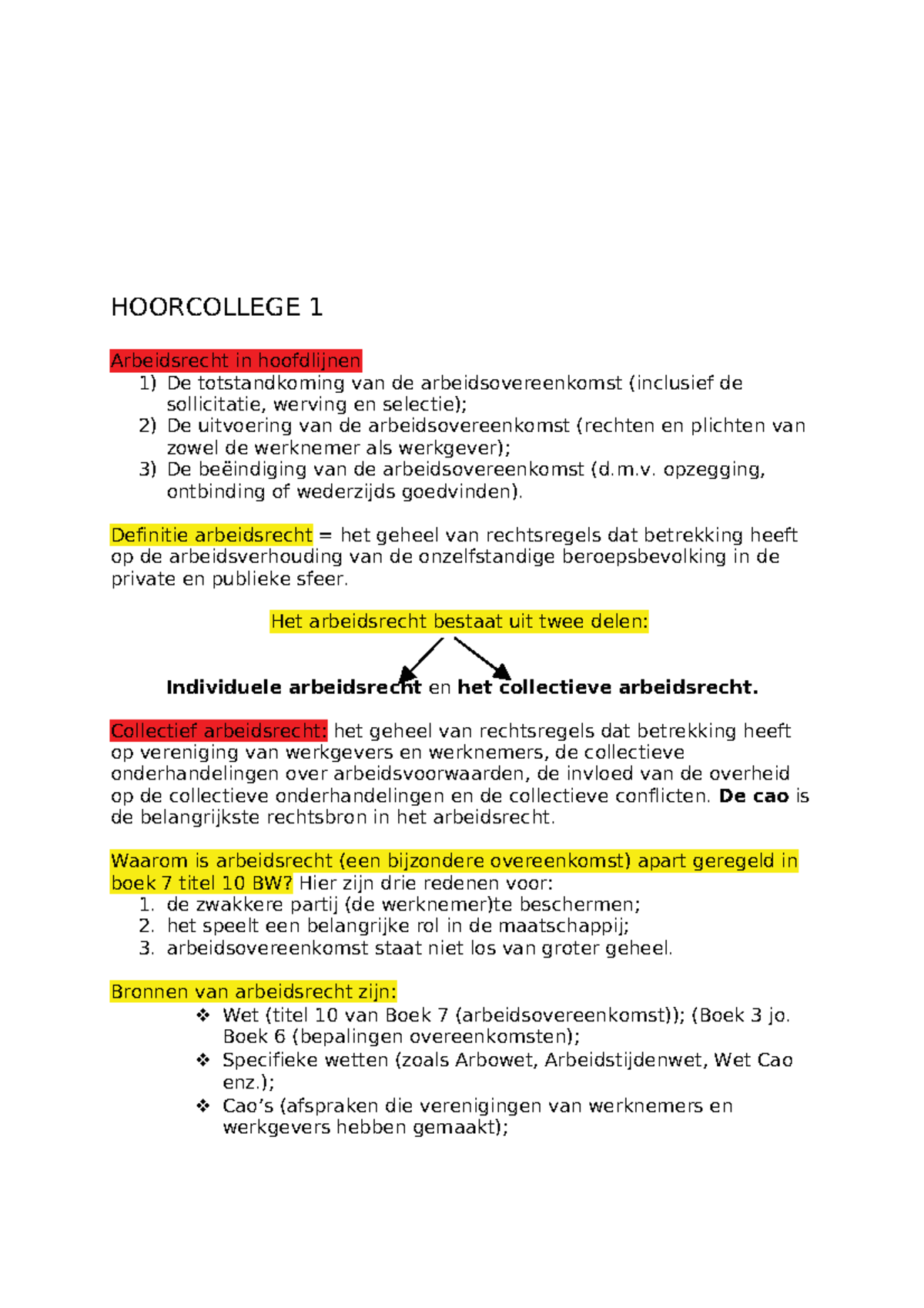 Samenvatting Hoorcolleges Arbeidsrecht - - Studeersnel