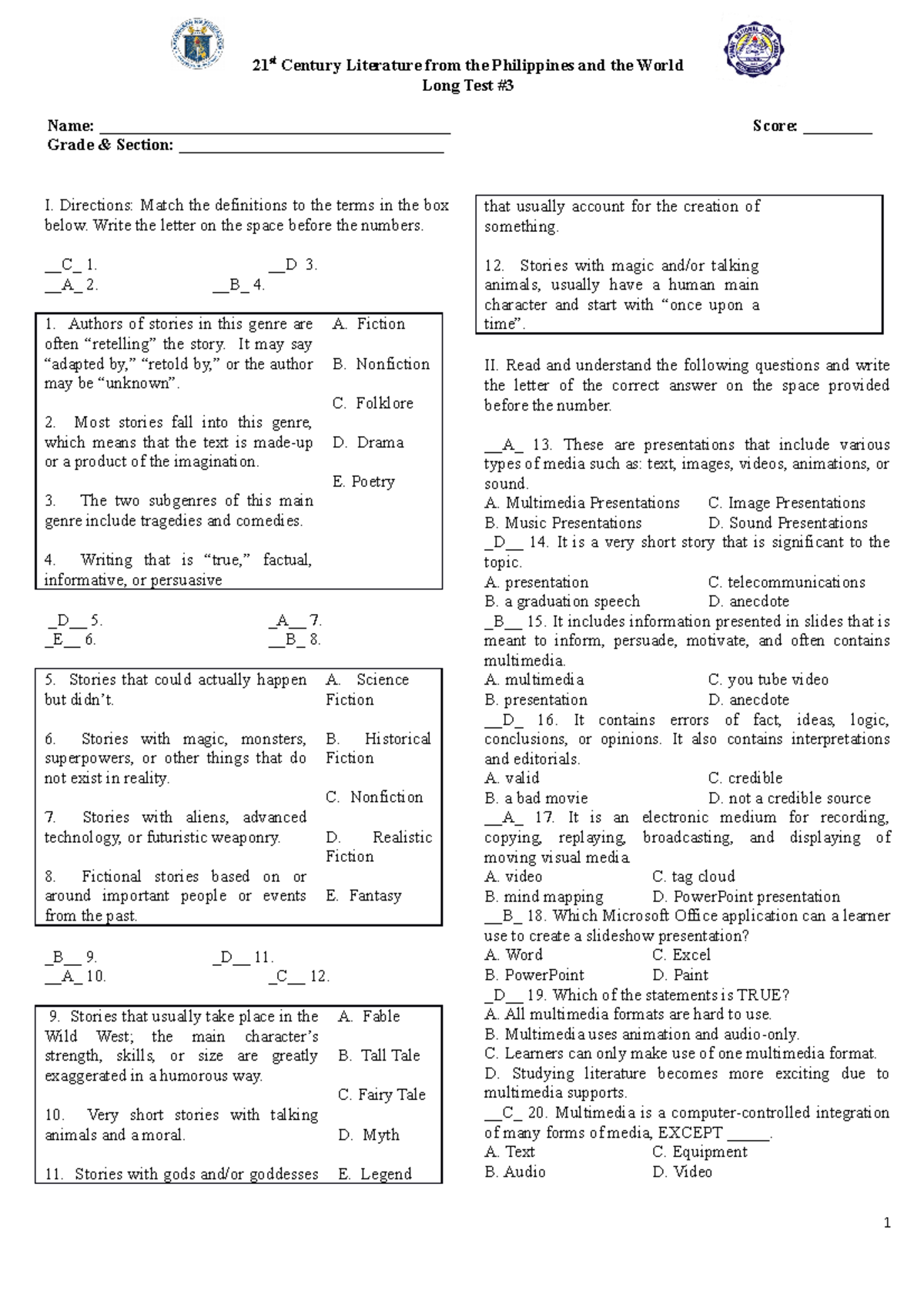 long-test-3-21st-century-literature-nenene-long-test-name-studocu