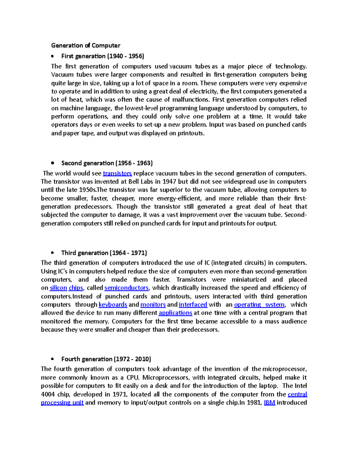Computer Fundamentals lecture notes for newbies - Generation of ...