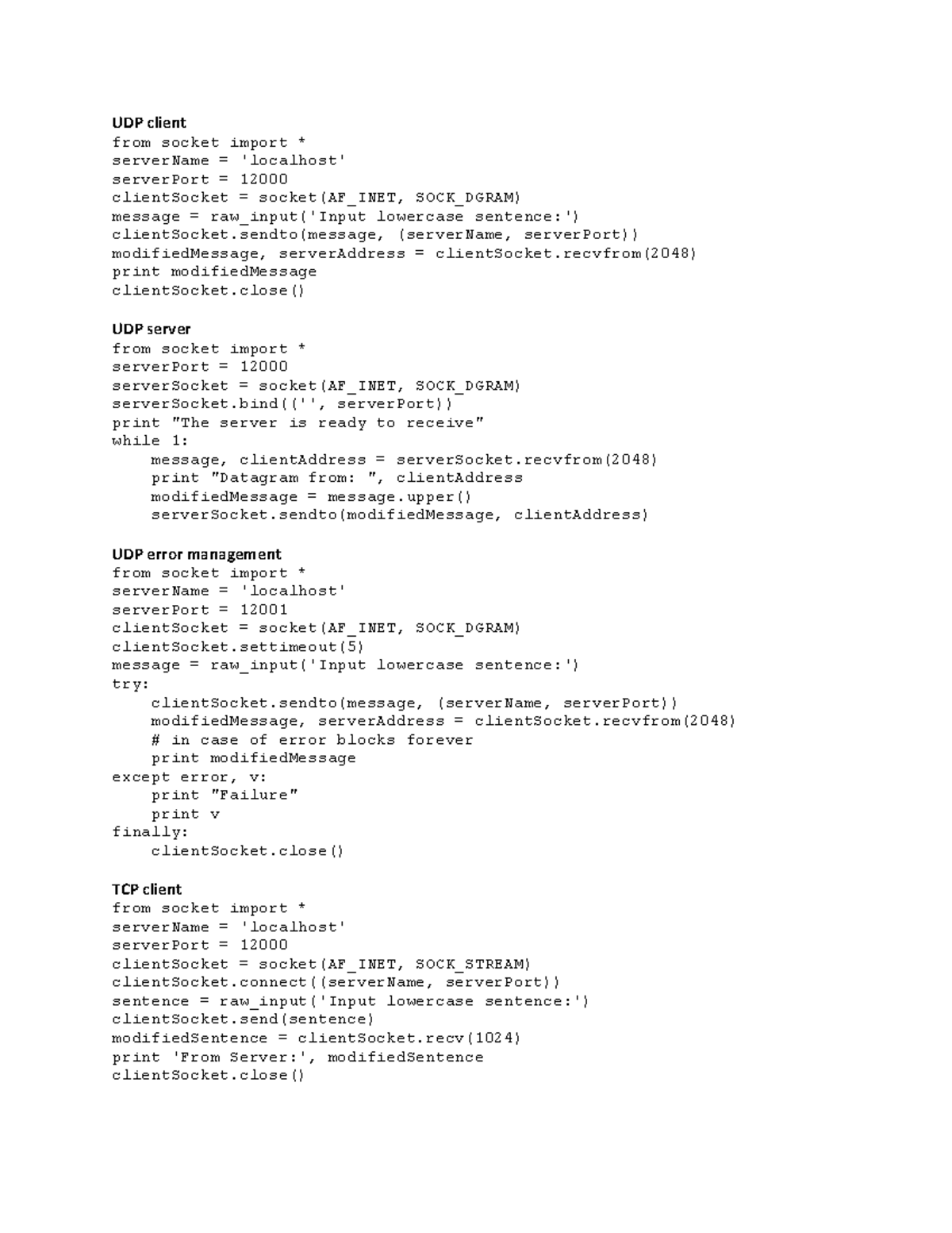 Cheatsheet Socket programming + Packet Tracer - UDP client from socket ...