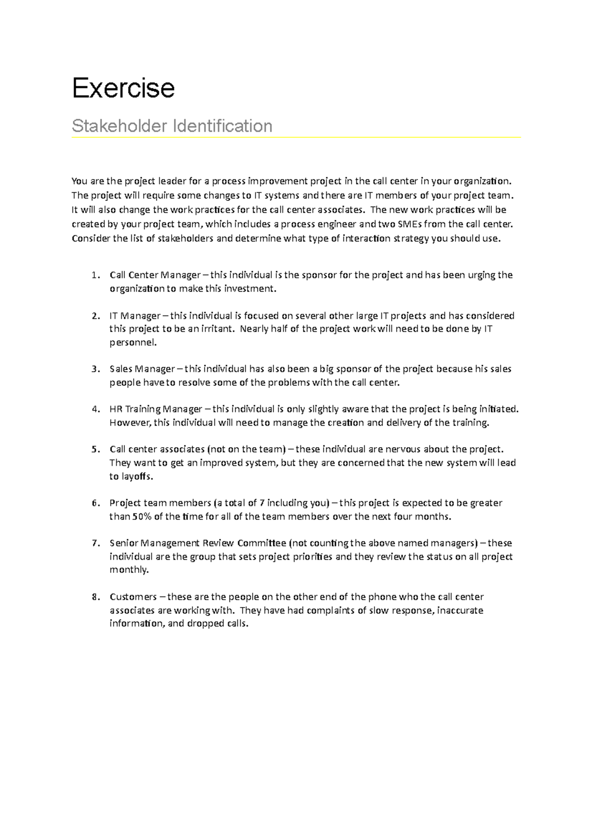 2.1 - Stakeholder Identification - Exercise Stakeholder Identification ...