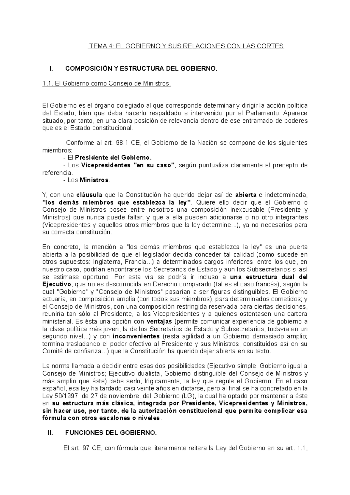 TEMA 4 EL Gobierno Y SUS Relaciones CON LAS Cortes - TEMA 4: EL ...