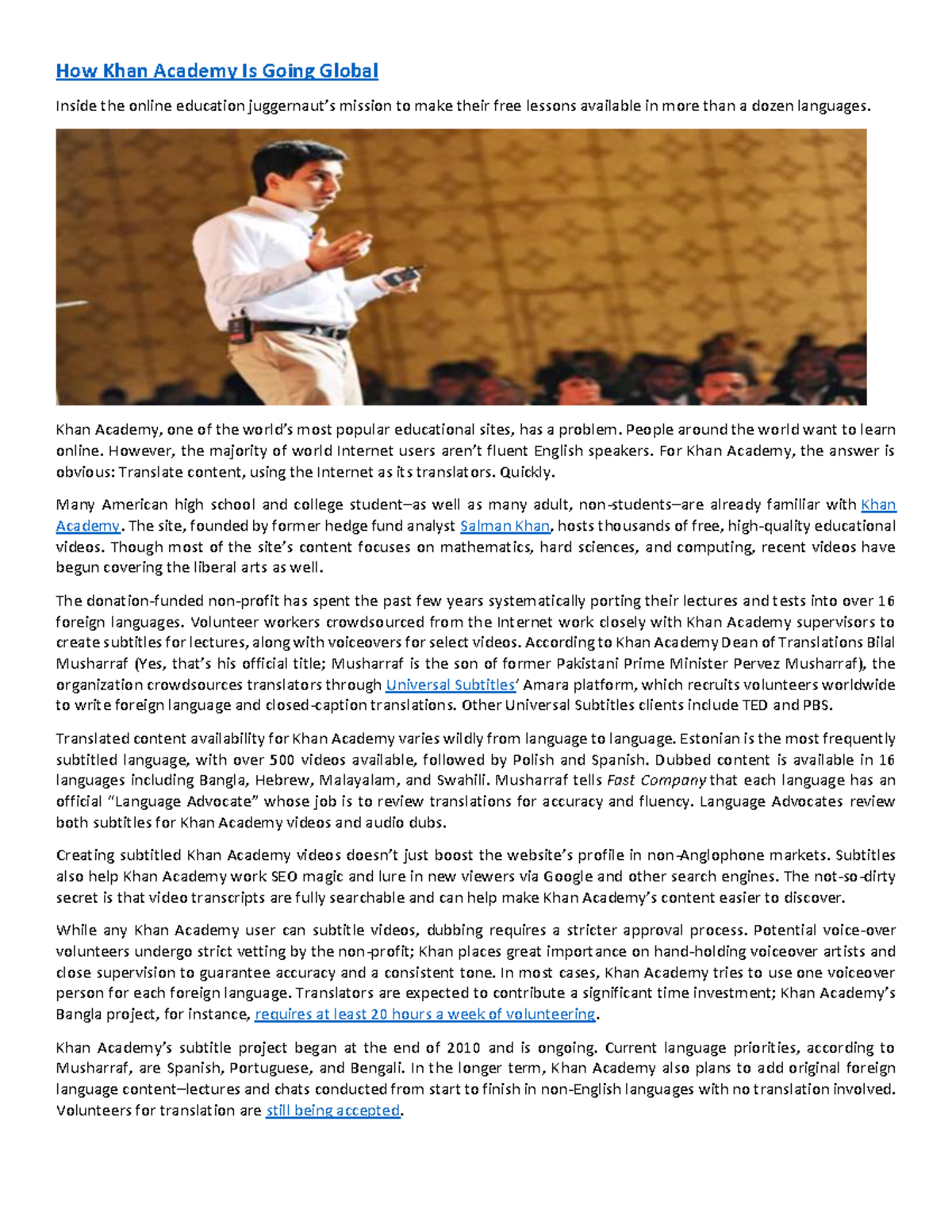 Chapter 4 - KHAN Academy Handout - How Khan Academy Is Going Global ...