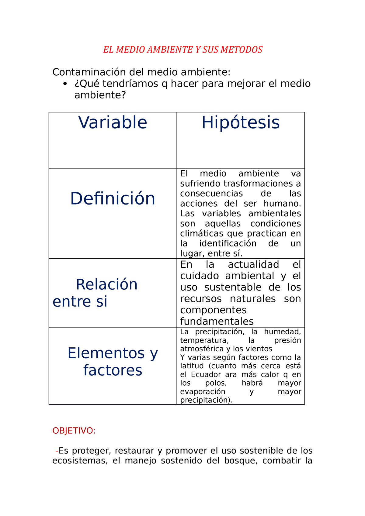 EL Medio Ambiente Y SUS Metodos - EL MEDIO AMBIENTE Y SUS METODOS ...