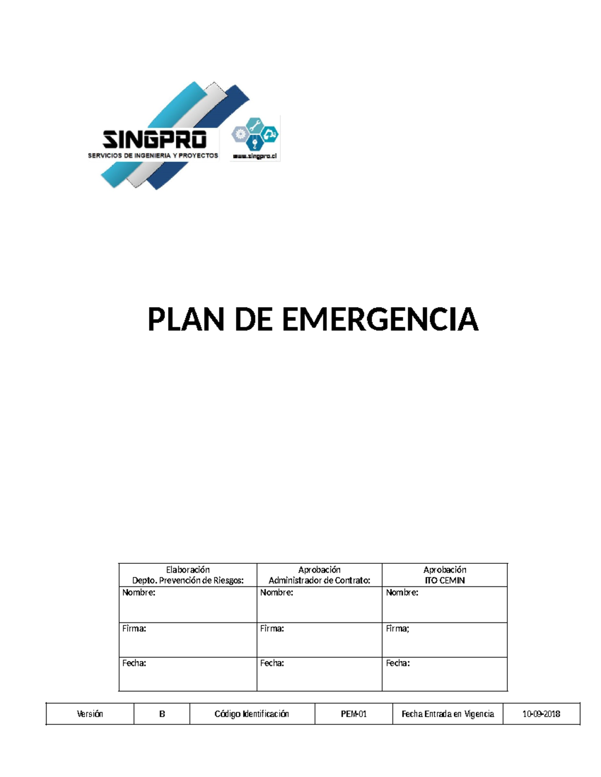 PEM-01 Plan de Emergencia rev-B - PLAN DE EMERGENCIA Elaboración Depto ...