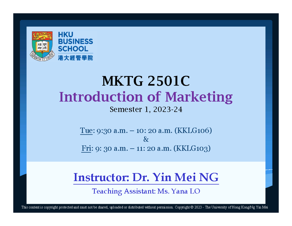 Handout 0 Course Introduction 2023F C - MKTG 2501C Introduction Of ...