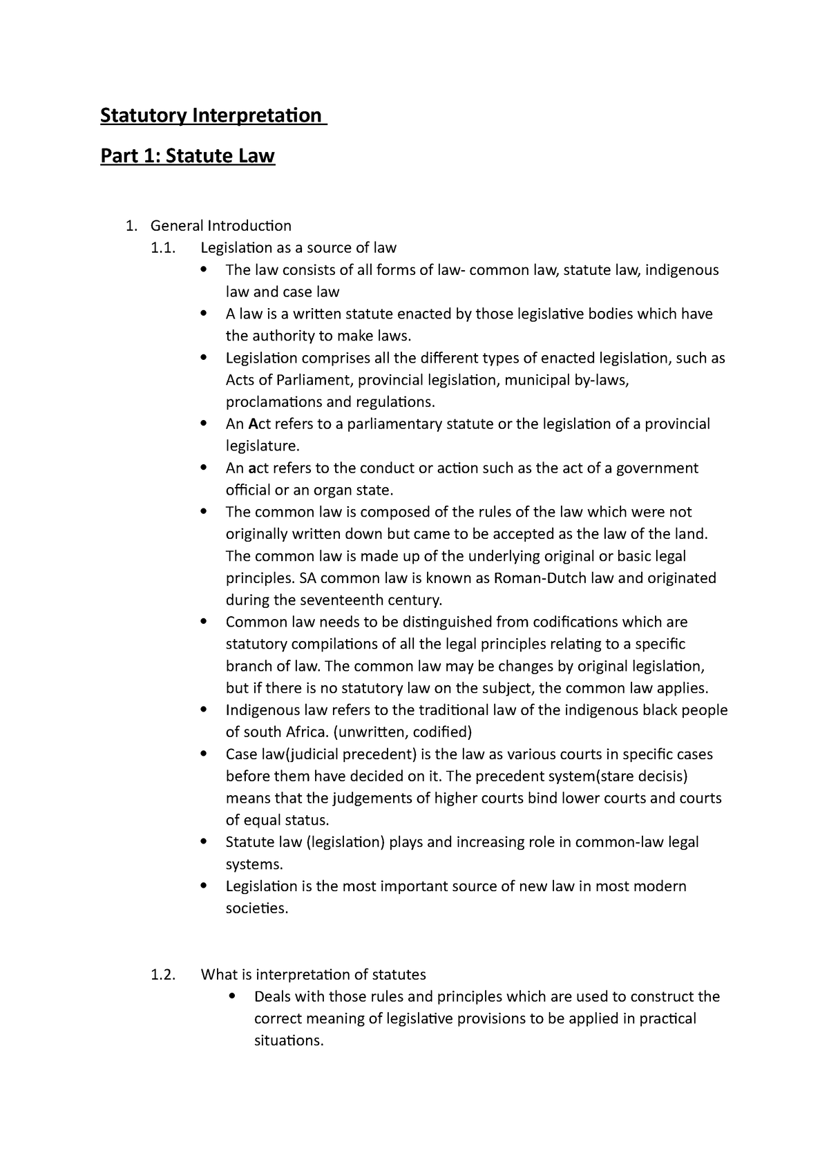 Statutory Interpretation Study Notes - Statutory Interpretation Part 1 ...