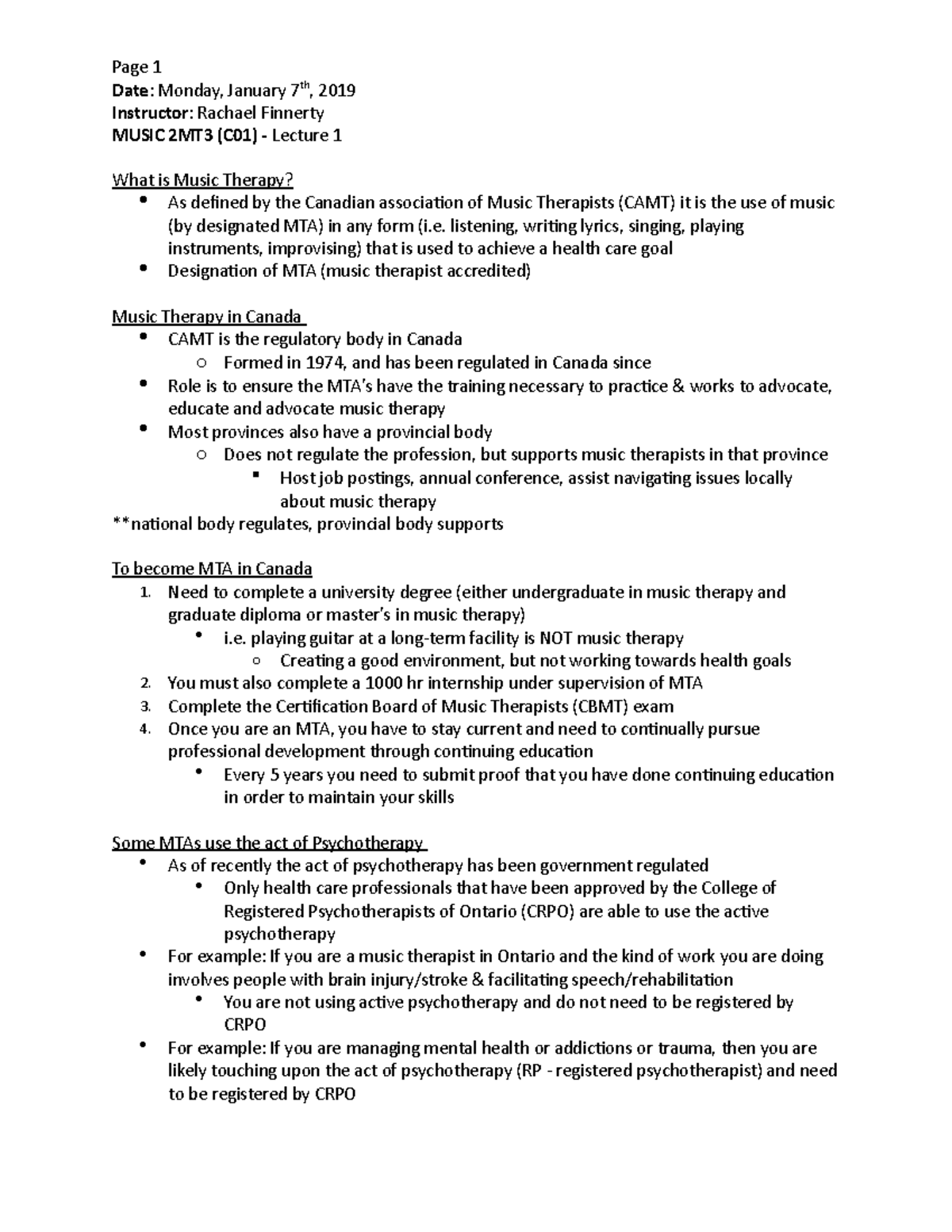 Music 2MT3 LEC 1 - 190107 - Page 1 Date: Monday, January 7th, 2019 ...