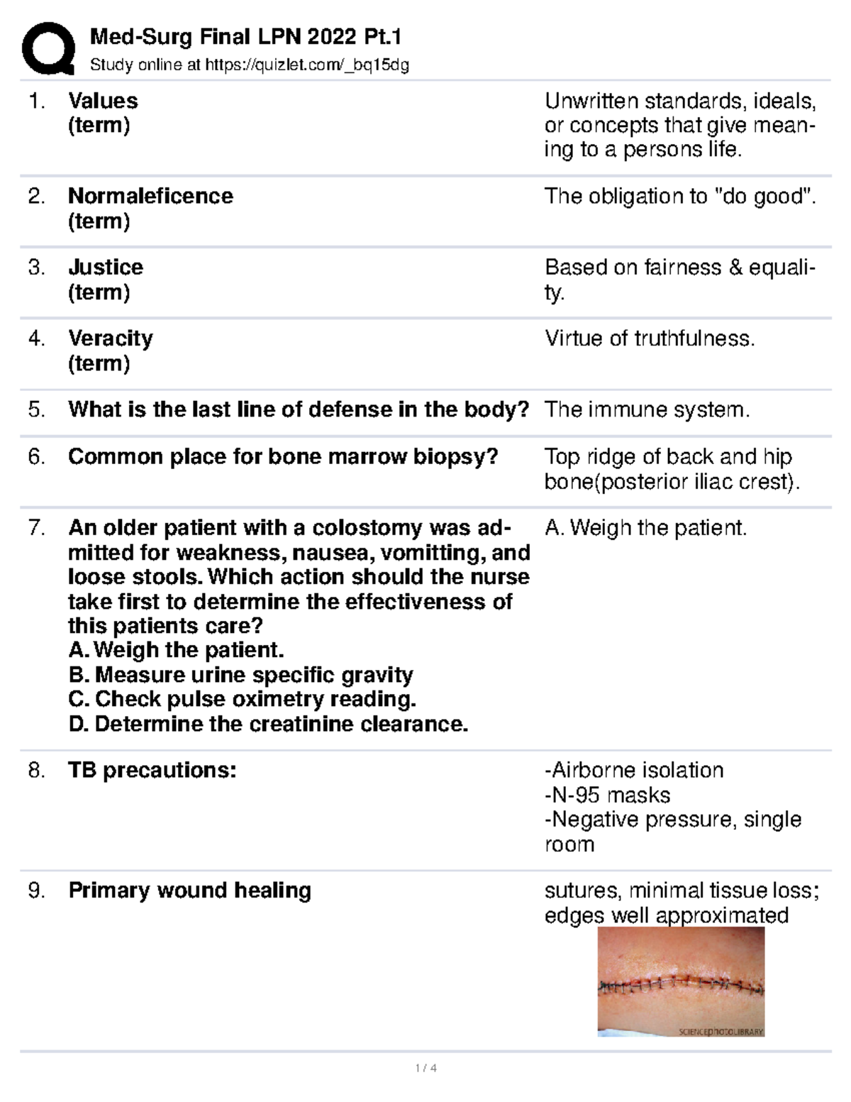 Med-Surg Final LPN 2022 Pt - Study online at quizlet/_bq15dg Values ...