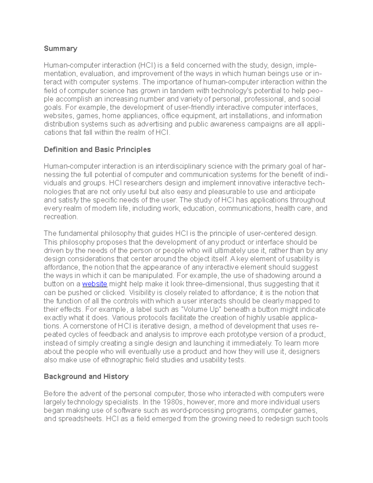 Human Computer Interaction - Summary Human-computer interaction (HCI ...