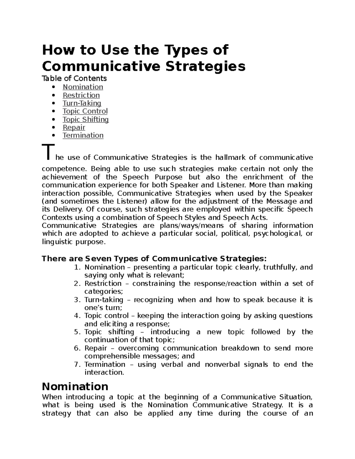 Give 5 Example Of Topic Control In Oral Communication