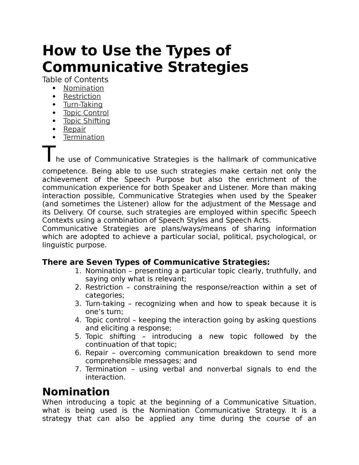 How To Use The Types Of Communicative Strategies How To Use The Types 