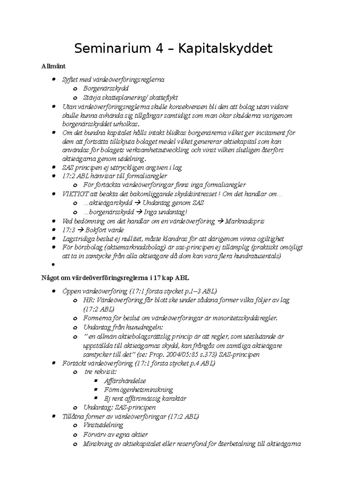 Seminarium Associationsrätt – Kapitalskyddet - Seminarium 4 ...