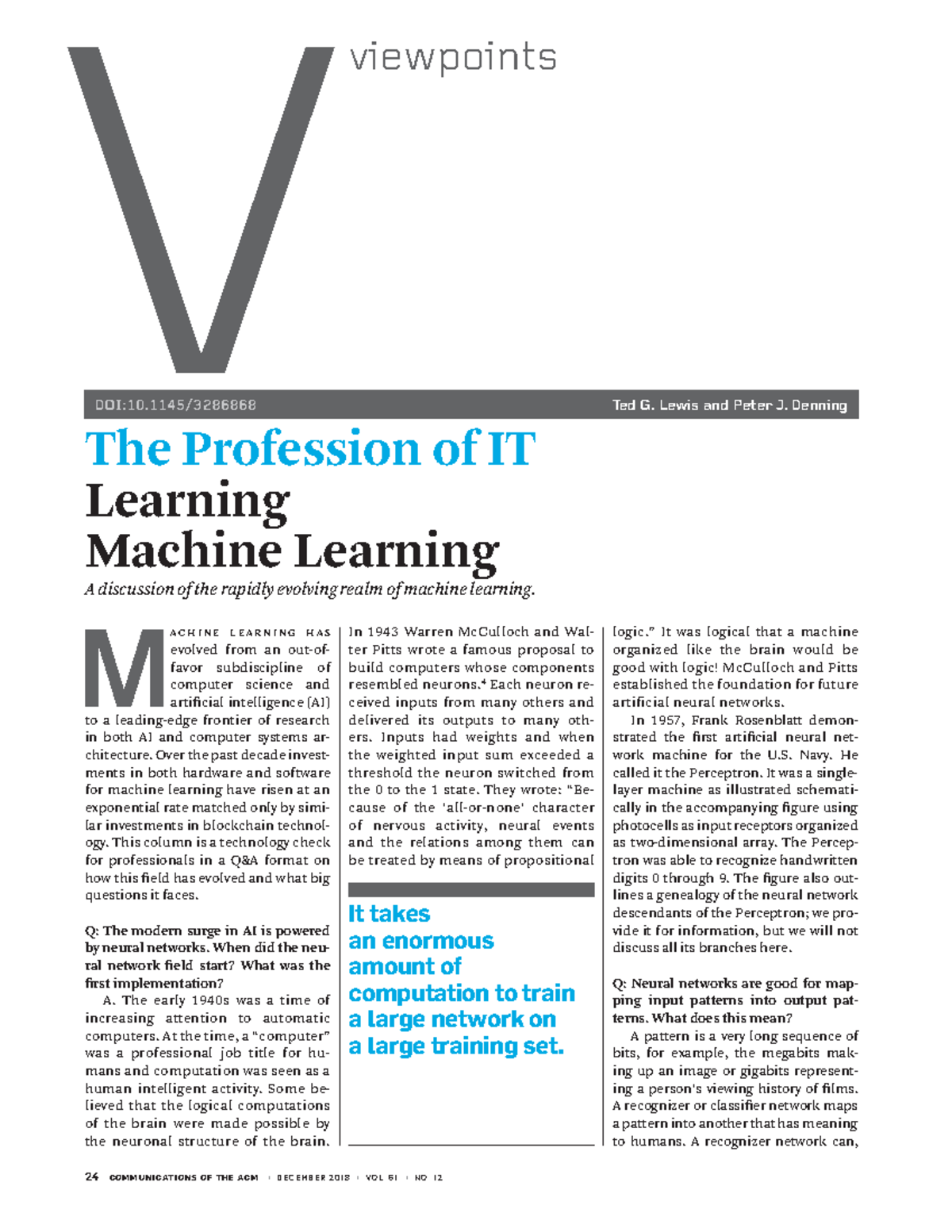 Machine Learning Future - V Viewpoints Ted G. Lewis And Peter J ...