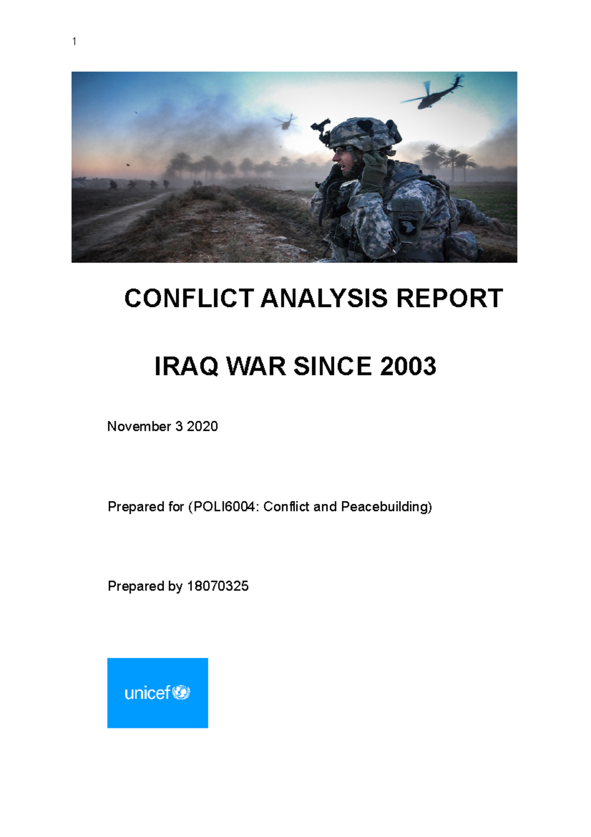 Analysis Report - 1 CONFLICT ANALYSIS REPORT IRAQ WAR SINCE 2003 ...
