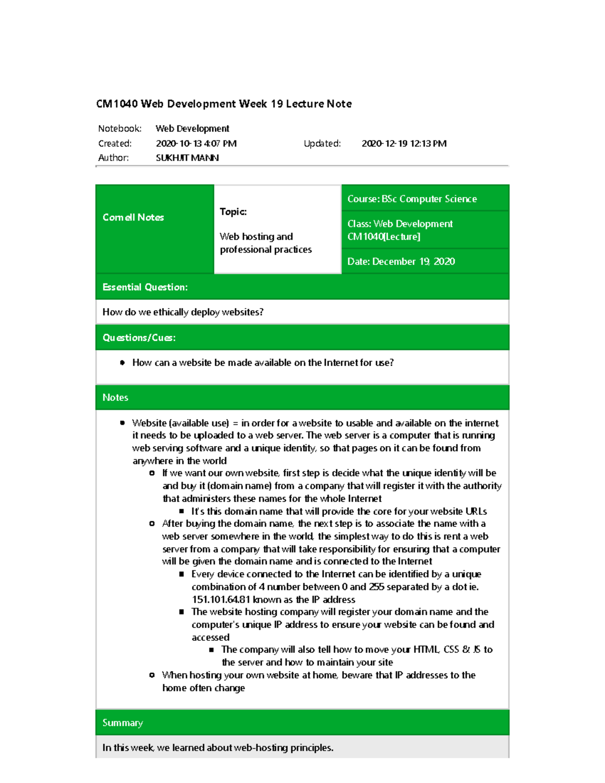 Web-Dev Week-19 Lecture Note - Notebook: Web Development Created: 2020 ...