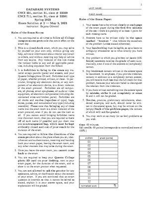 Database Solution-Exam-1 - DATABASE SYSTEMS CSCI 331, section 332 ...