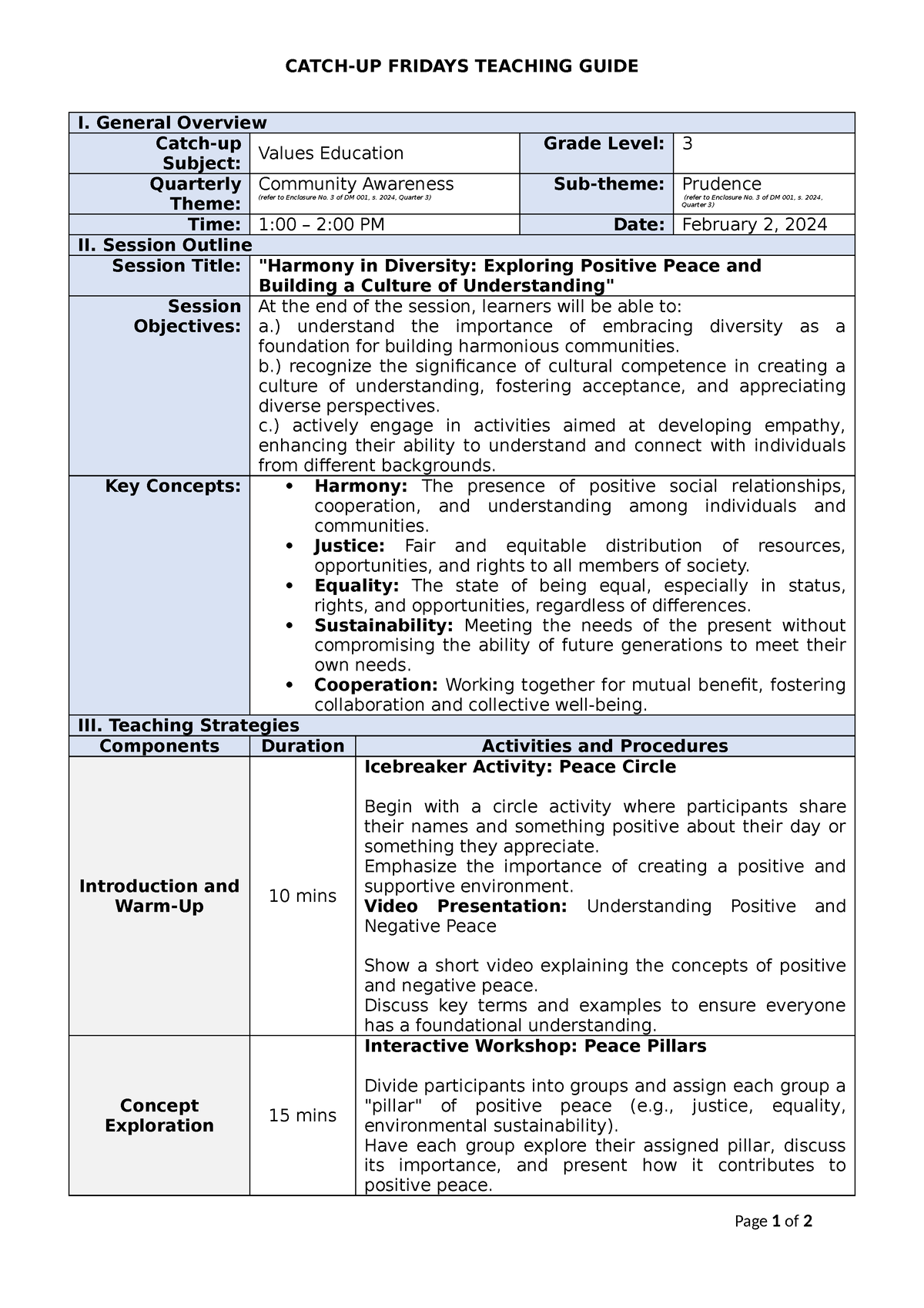 Teaching Guide Catchup Peace ED Grade 3 - CATCH-UP FRIDAYS TEACHING ...