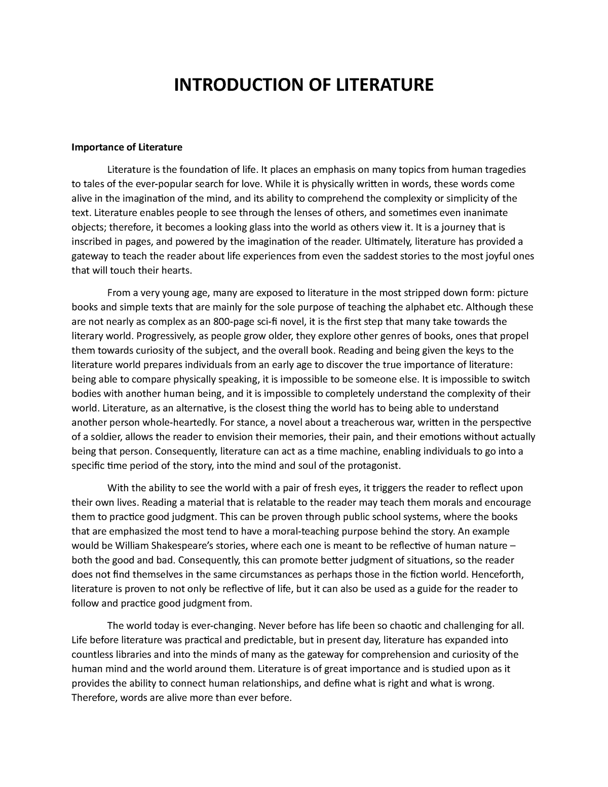 essay about the importance of literature