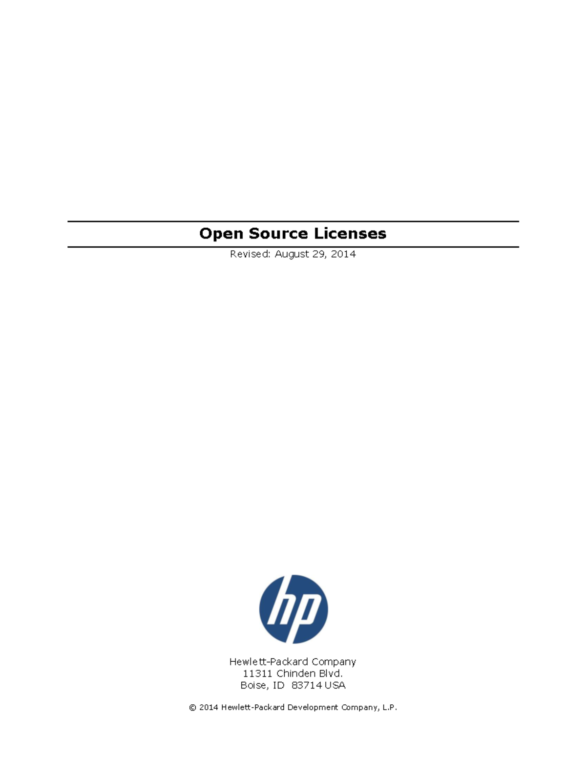 Open Source License Nada Hewlett Packard Company Chinden Blvd Boise Id Usa