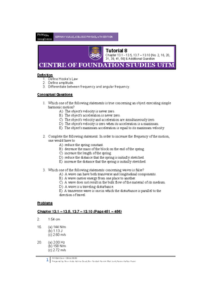 PHY094 Tutorial 13 Student - PHY 094 2019/ SERWAY VUILLE,COLLEGE ...
