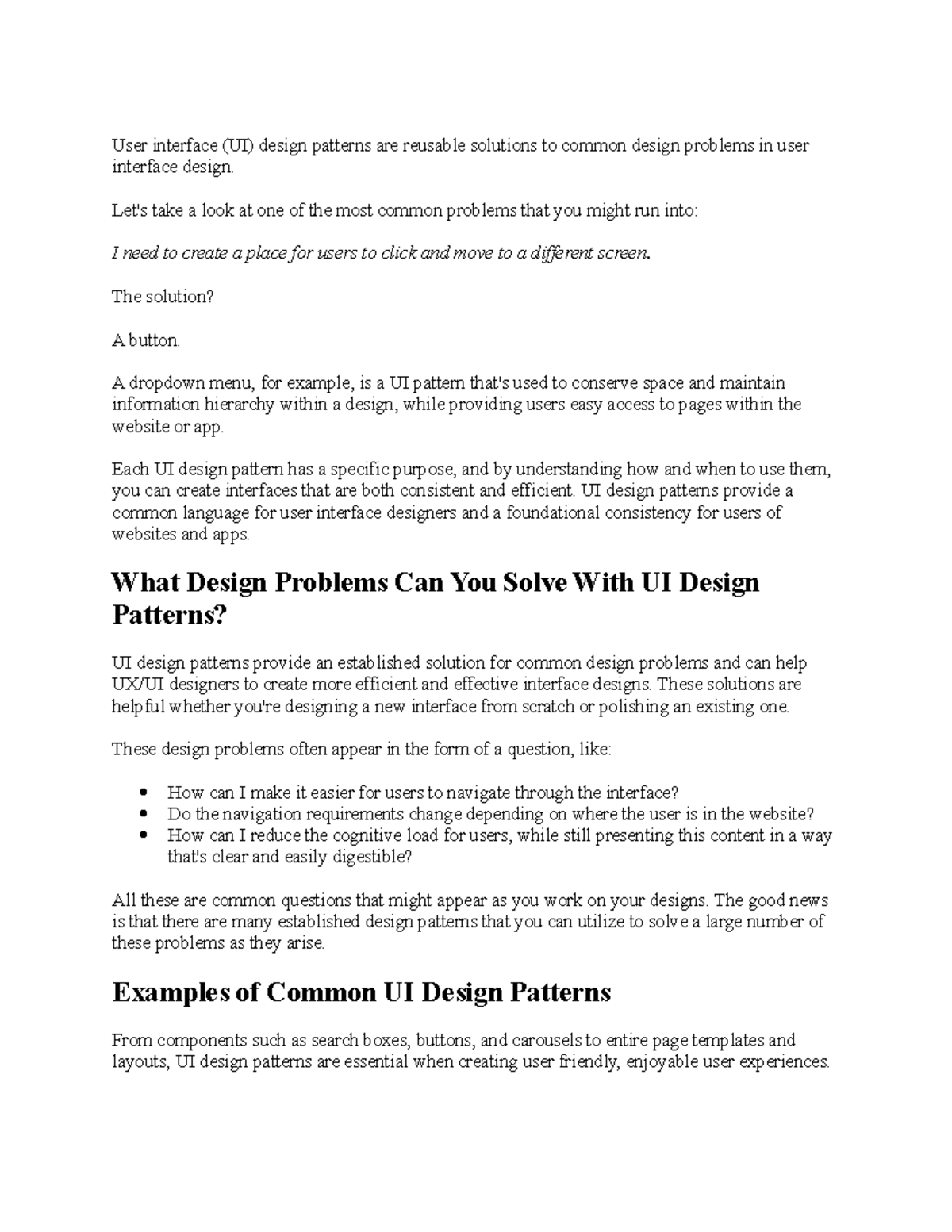 User interface-Patterns - User interface (UI) design patterns are ...