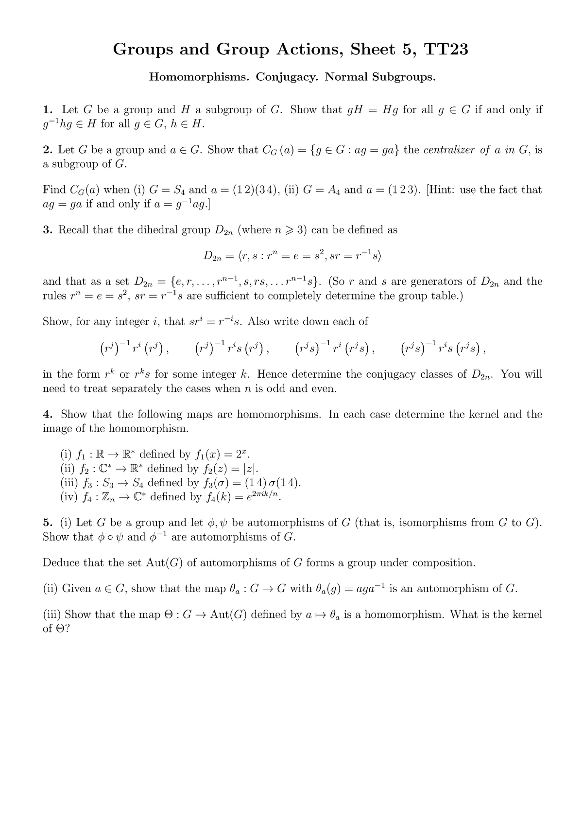 Sheet 5 - Groups And Group Actions, Sheet 5, TT Homomorphisms ...