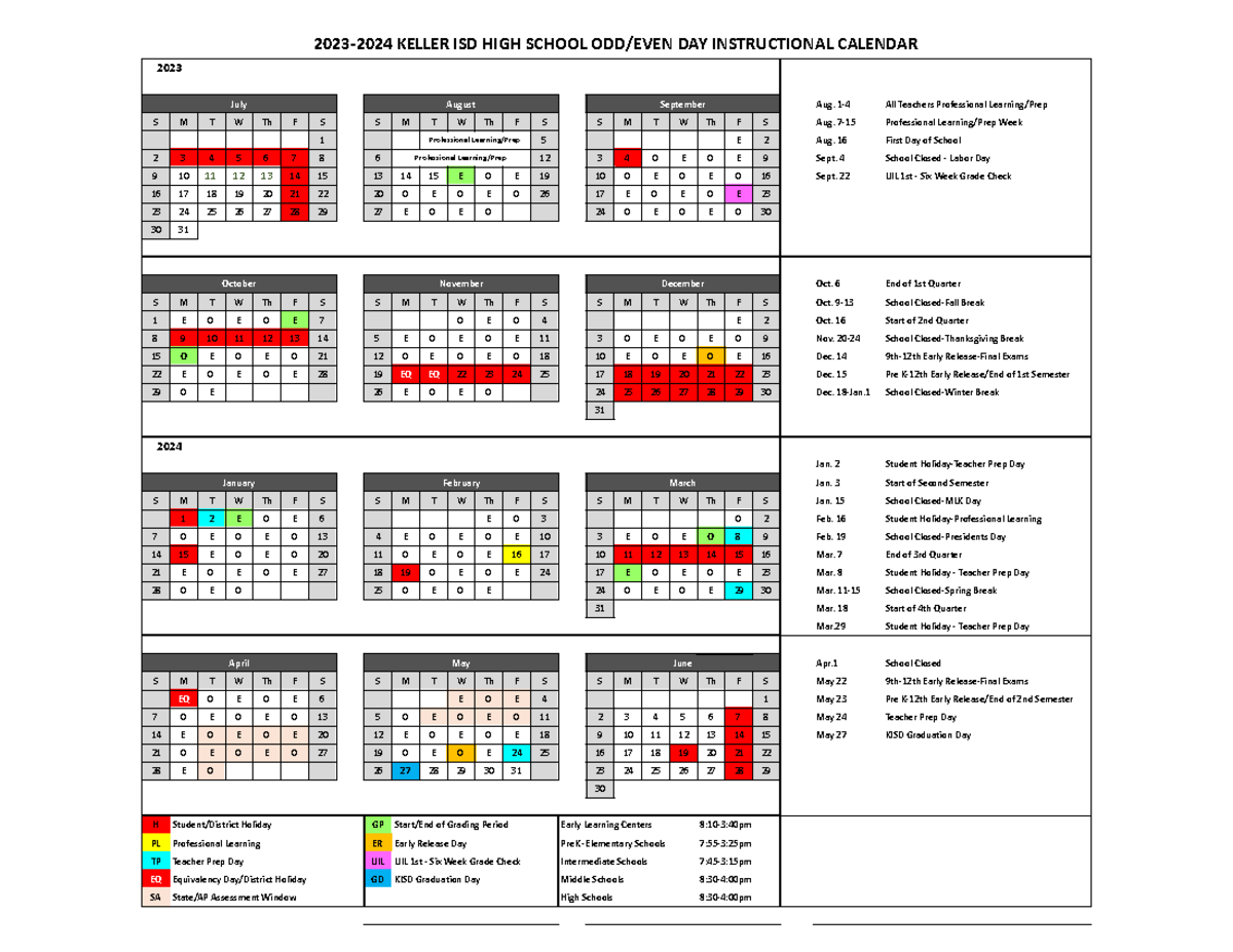 Calendar HS Odd Even 23-24 - 2023-2024 KELLER ISD HIGH SCHOOL ODD/EVEN DAY INSTRUCTIONAL ...