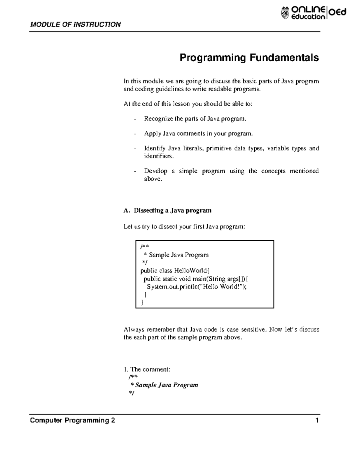 234 AMA University Programming Fundamentals - Object-Oriented ...