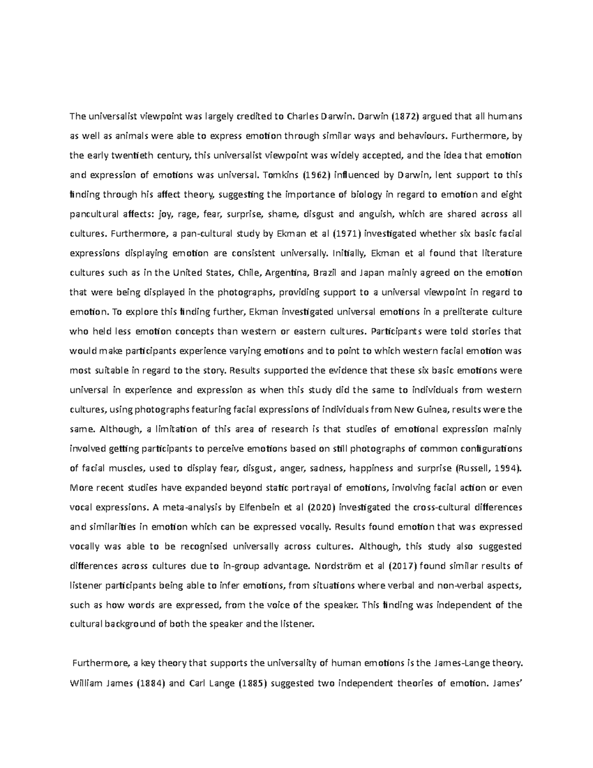 Essay Emotions - The universalist viewpoint was largely credited to ...