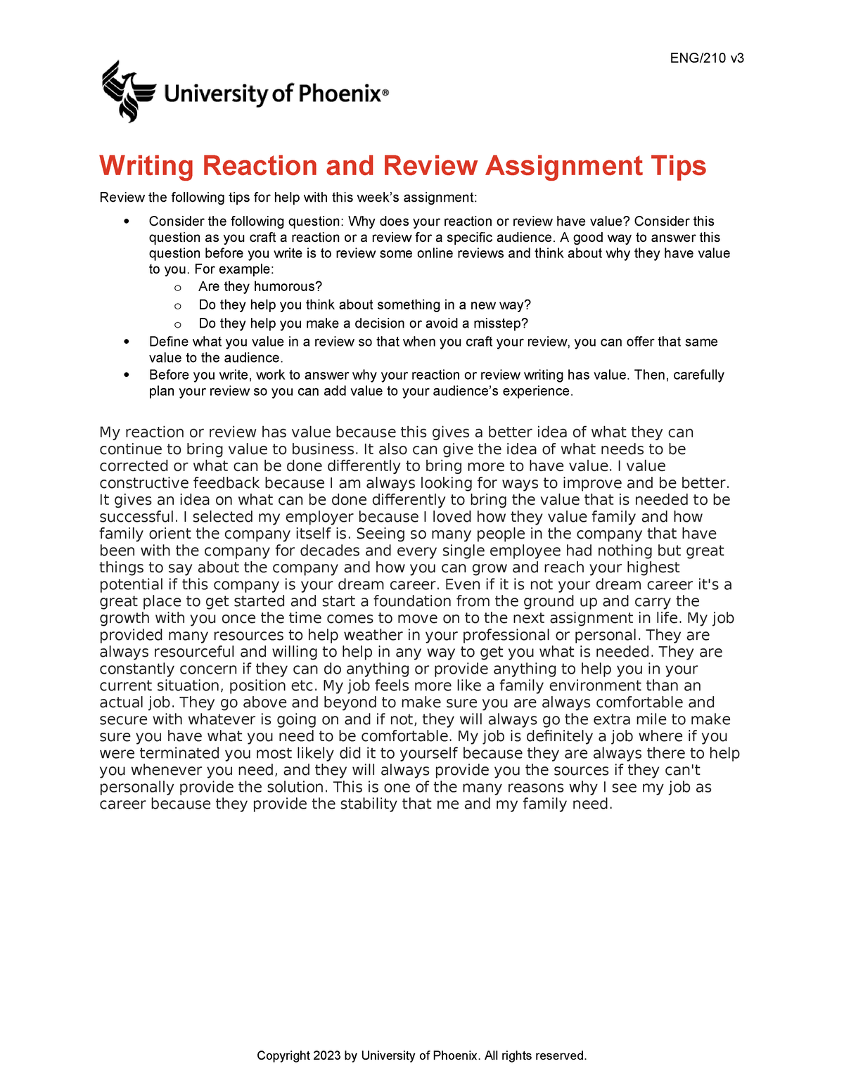 writing reaction and review assignment tips