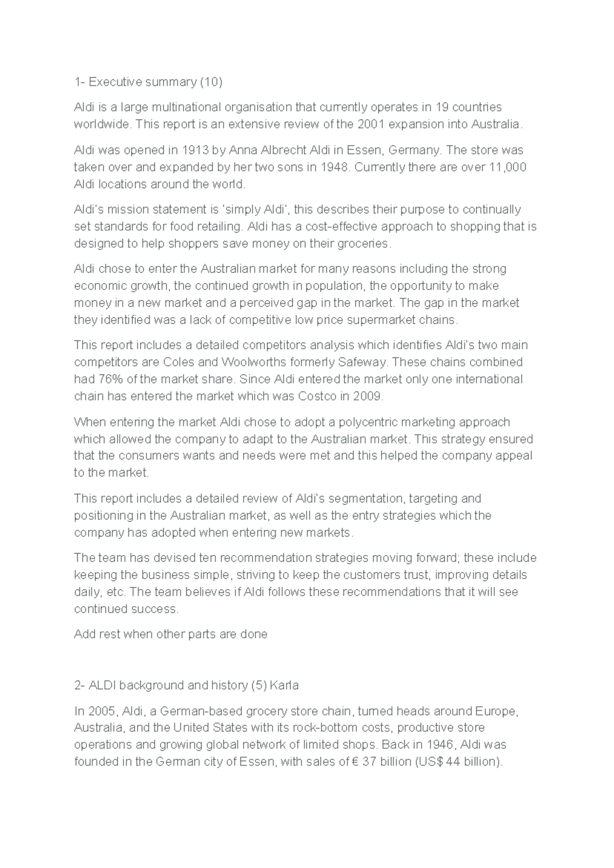 Final assessment 2 1 Executive summary (10) Aldi is a large