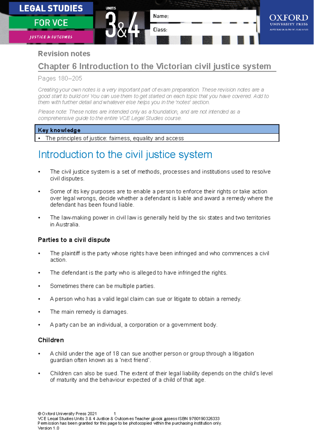 Legal 34 Chapter 6 Revision notes - Revision notes Chapter 6 ...
