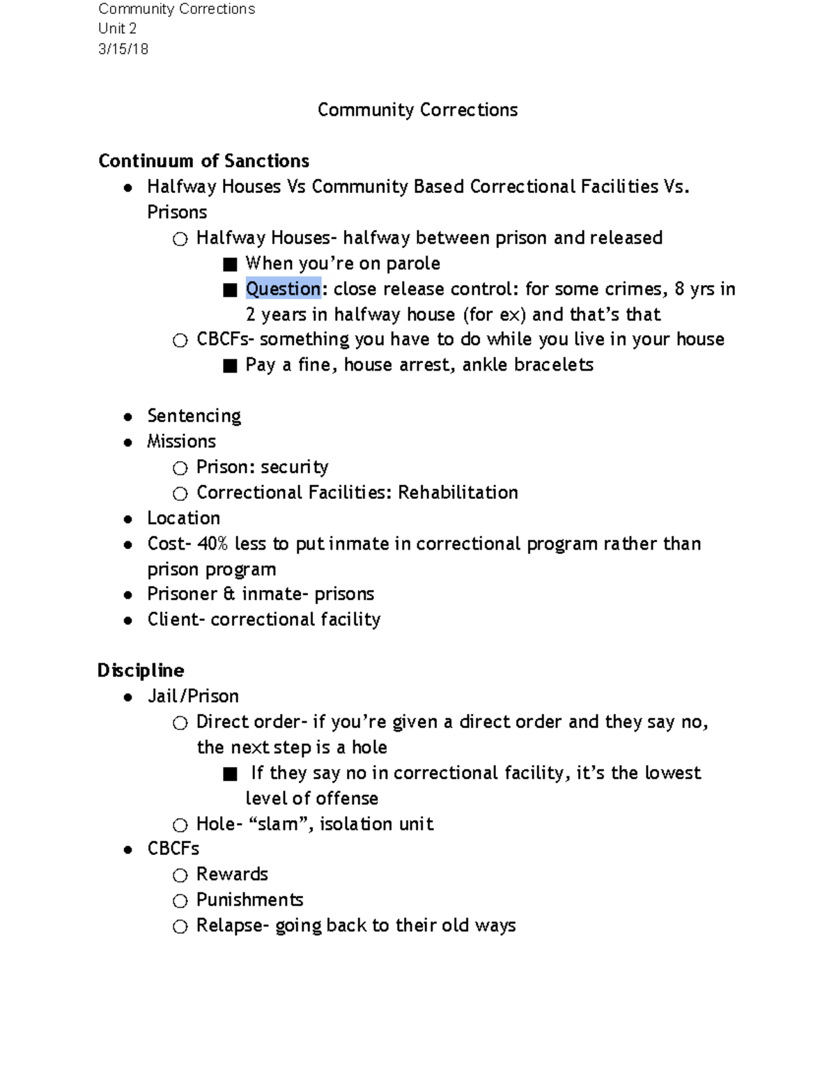 Community Corrections - Community Corrections Unit 2 3/15/18 Community ...