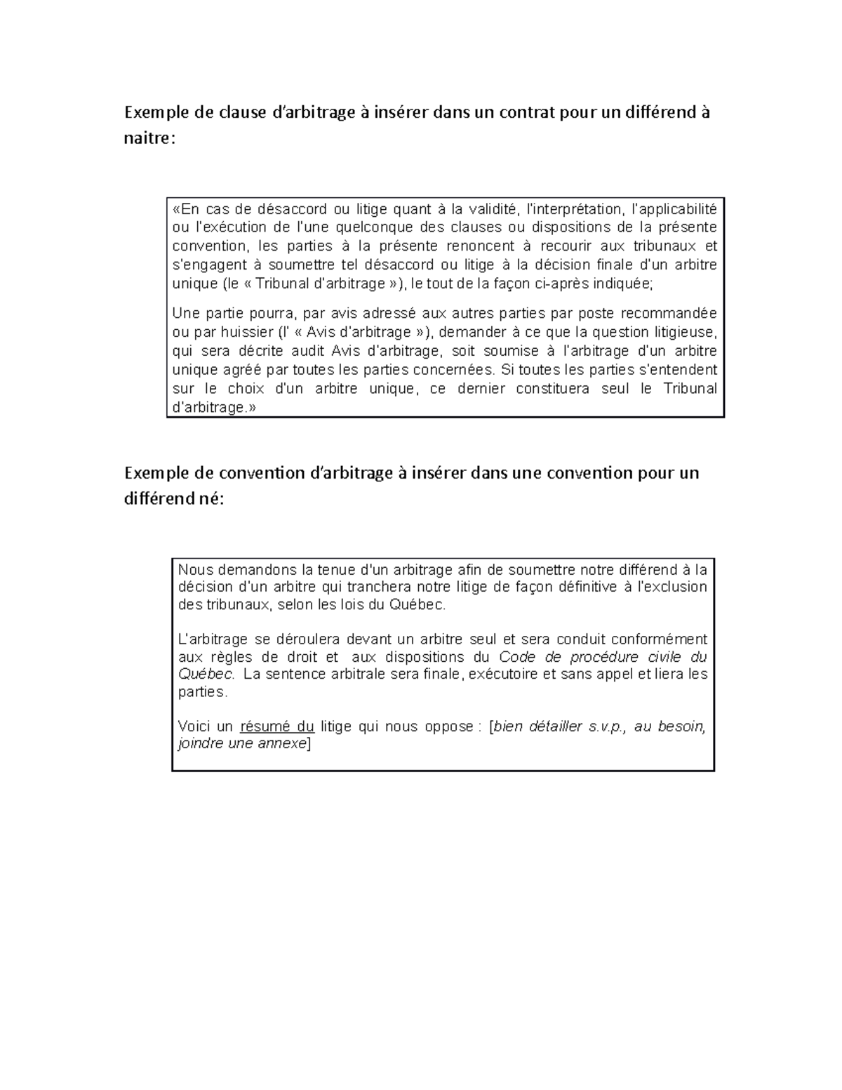 Exemples de convention darbitrage - Exemple de clause d’arbitrage à ...