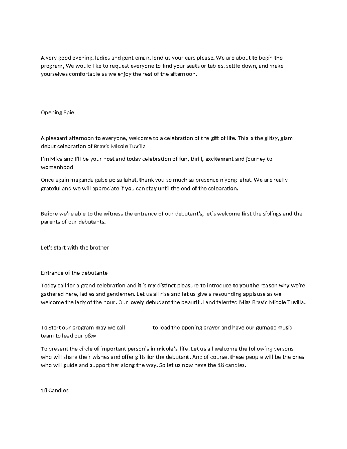 Debut script - None - A very good evening, ladies and gentleman, lend ...