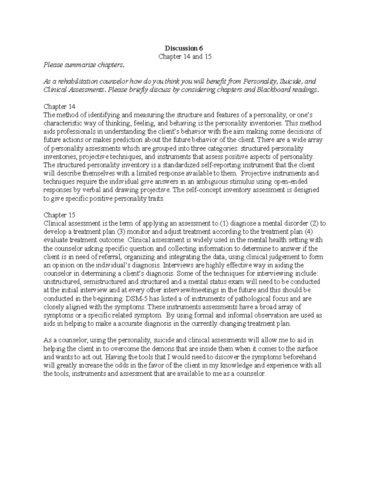 Discussion 6 - Chapter Notes - Discussion 6 Chapter 14 and 15 Please ...